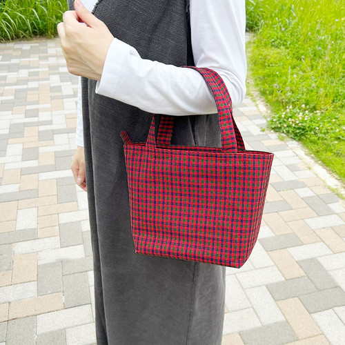 ジップ付き ファミリア風 赤チェック タータンチェック マチあり