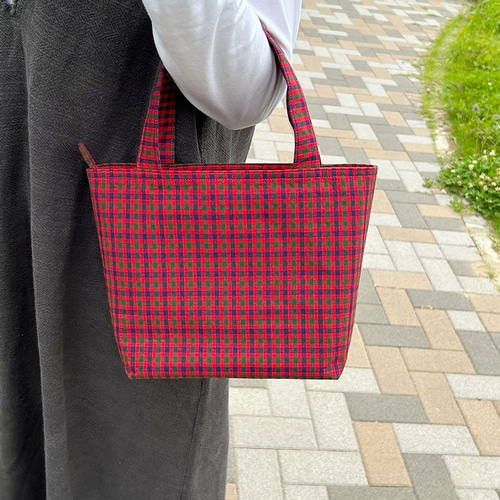 ジップ付き ファミリア風 赤チェック タータンチェック マチあり