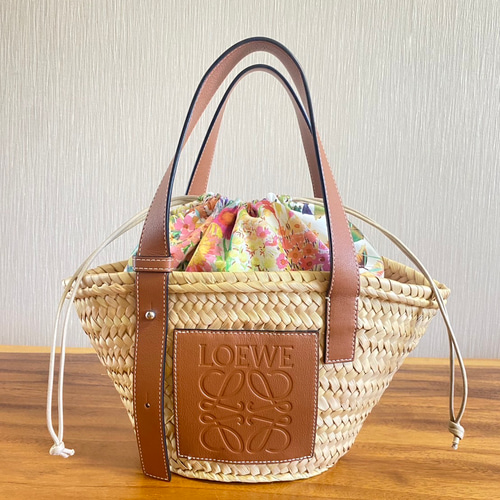 miru ページ/ロエベ/かごバッグ巾着/カゴバッグ巾着//インナーバッグ かごバッグ用巾着袋☆国産リバティ① インナー巾着袋 ☆ロエベの