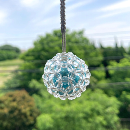 フラーレン水琴鈴の御守りチャーム(水晶AAA➕水色水琴鈴) バッグ