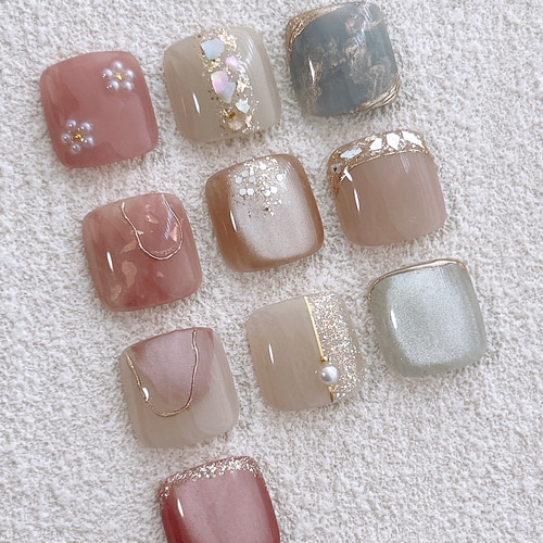 選べるフットネイル♡ ペディキュア フット 夏 ネイルチップ 足 ピンク