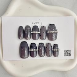 51シアーブラックネイルチップ ラメネイル ラインストーン ビジュー