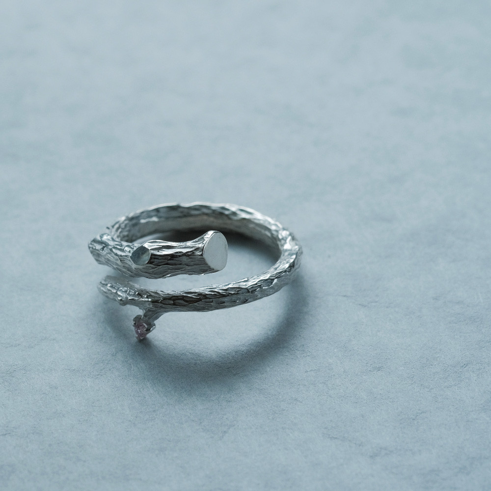 無骨な 古木に咲く花 メンズ ユニセックス リング シルバー925