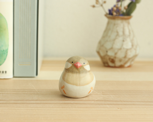 陶土のシナモン文鳥 小鳥の置物 その他インテリア雑貨 陶ノ鳥ひよこや