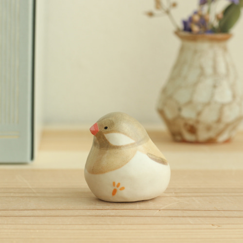 陶土のシナモン文鳥 小鳥の置物 その他インテリア雑貨 陶ノ鳥ひよこや