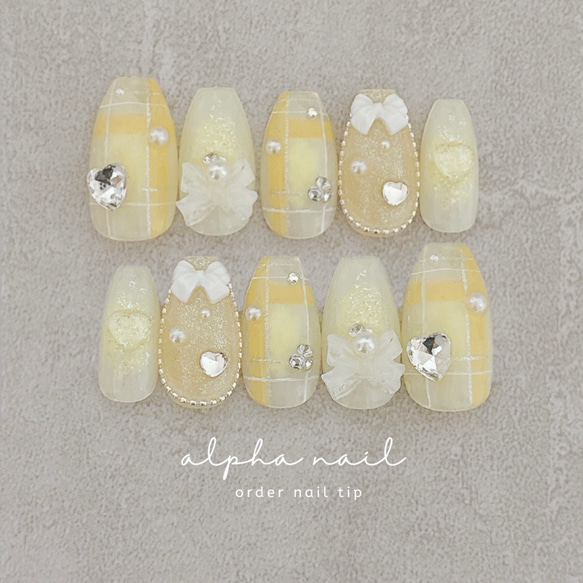 イエローチェック チークネイルチップ ネイルチップ（つけ爪） alpha