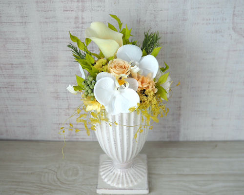 カラーと胡蝶蘭のアレンジメント プリザーブドフラワー QUEUE DE RANUN