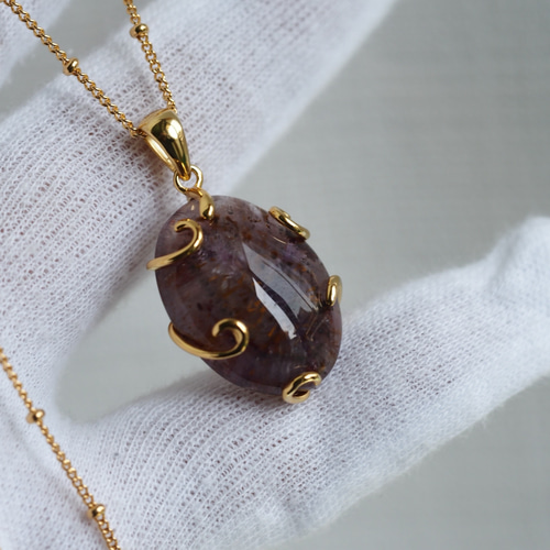 限定1 カコクセナイトinアメジスト22 S925gp くるりん台座ペンダント