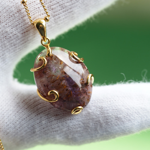 限定1 カコクセナイトinアメジスト22 S925gp くるりん台座ペンダント