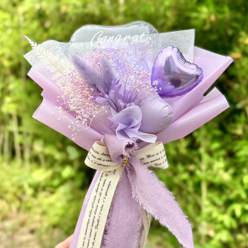 フラワーバルーンブーケパープル｜卒業｜名入れ可｜発表会｜誕生日