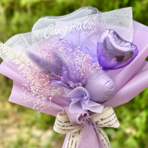 フラワーバルーンブーケパープル｜卒業｜名入れ可｜発表会｜誕生日