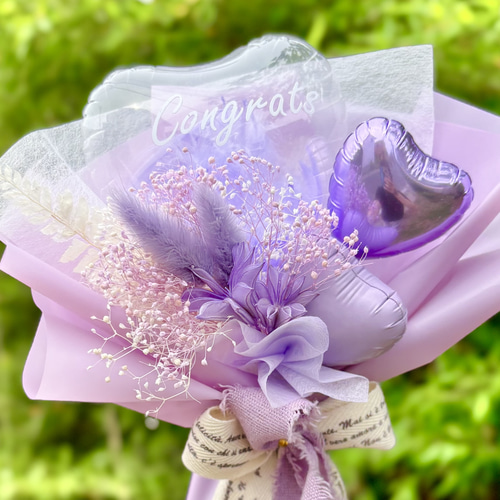 フラワーバルーンブーケパープル｜卒業｜名入れ可｜発表会｜誕生日