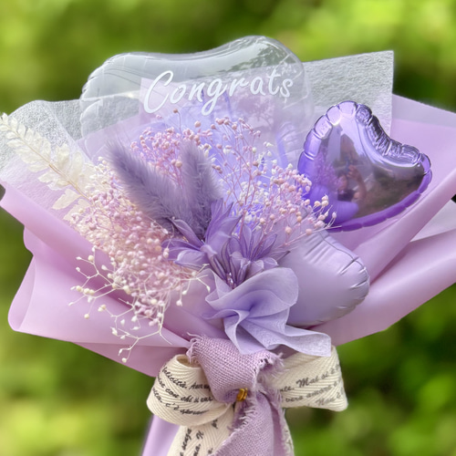 フラワーバルーンブーケパープル｜卒業｜名入れ可｜発表会｜誕生日