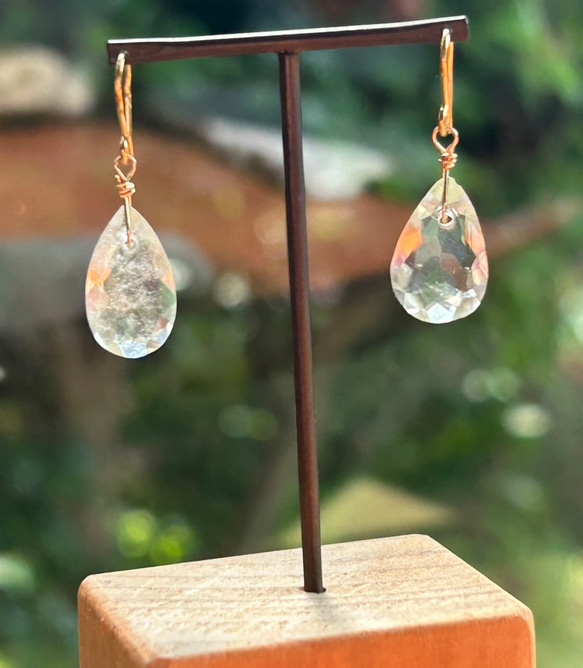 K24純金フック◇リビアングラス ピアス◇K24 Pure Gold Libyan desert glass 15枚目の画像