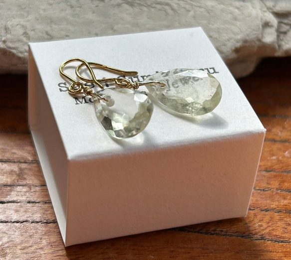 K24純金フック◇リビアングラス ピアス◇K24 Pure Gold Libyan desert glass 16枚目の画像