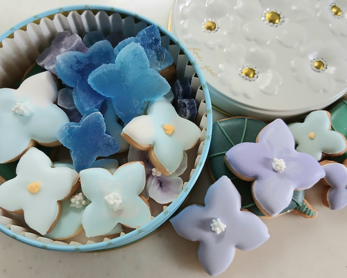 ゆら(5月)アイシングクッキー 新作『紫陽花ハンドメイド2025』紫陽花のアイシングクッキー缶