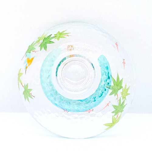 【新品】ガラス茶碗『青楓にカワセミ・めだか』　京都　京焼　清水焼　抹茶碗　茶道具 期間・数量 限定価格】ガラス茶碗『青楓にカワセミ・めだか』京
