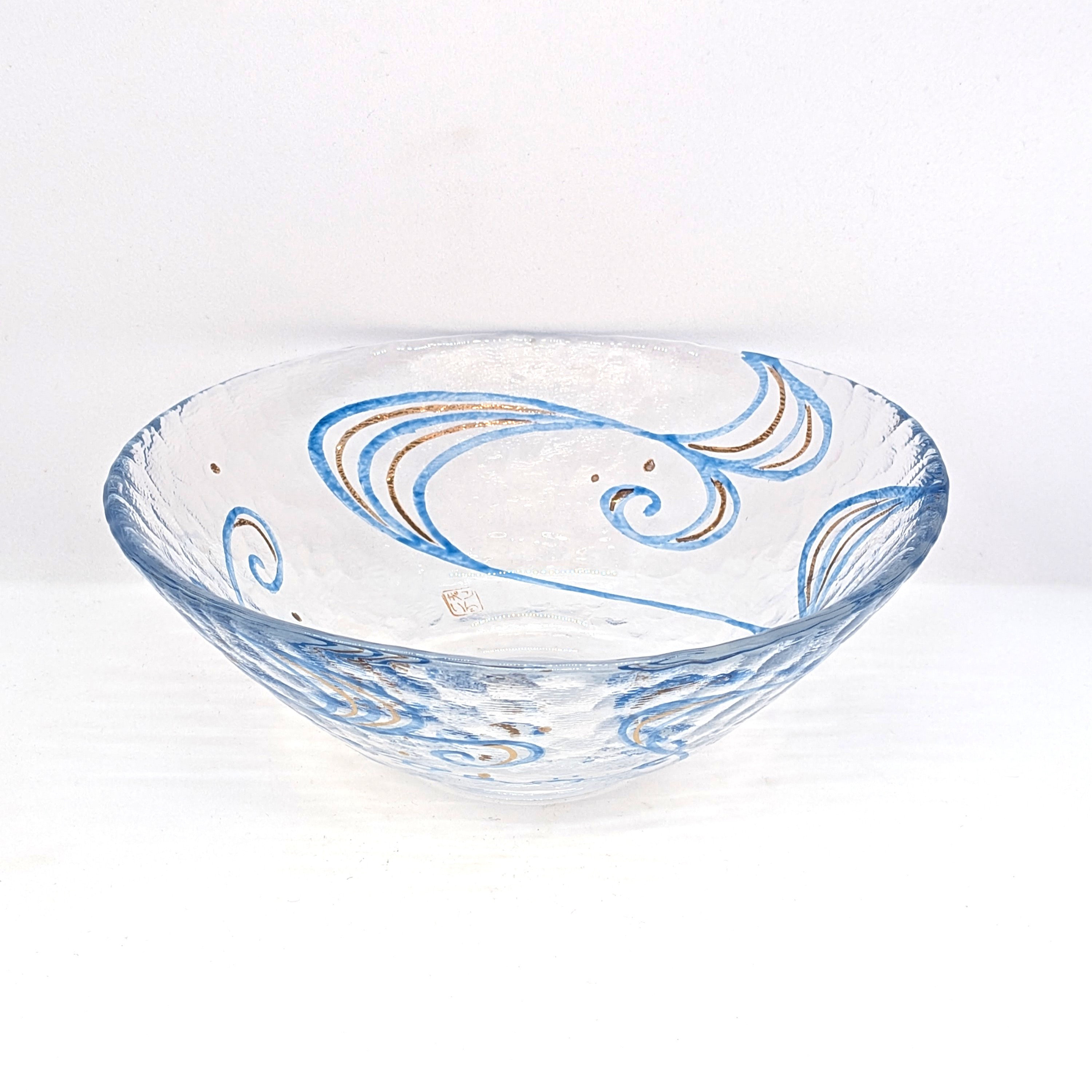 期間・数量 限定価格】ガラス茶碗『水面流水』京絵付けガラス