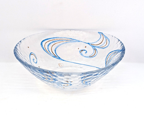 ガラス茶碗『水面流水』京絵付けガラス 耐熱性 京都 京焼 清水焼 抹茶