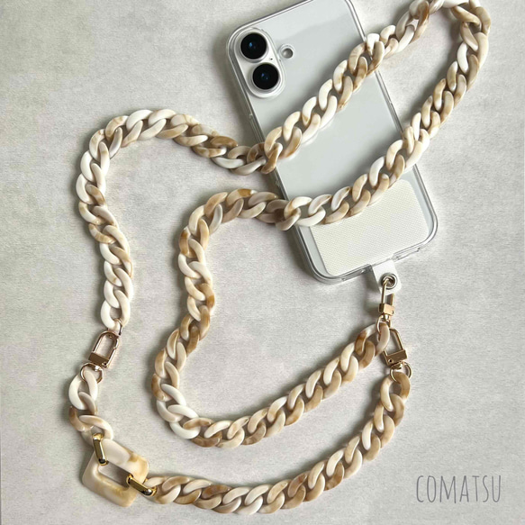 ≪2way式≫Simpleマーブルチェーン付きスマホショルダー ストラップ スマホストラップ ハンドストラップ 3枚目の画像