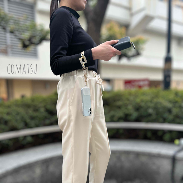 ≪2way式≫Simpleマーブルチェーン付きスマホショルダー ストラップ スマホストラップ ハンドストラップ 7枚目の画像