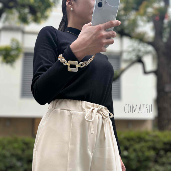 ≪2way式≫Simpleマーブルチェーン付きスマホショルダー ストラップ スマホストラップ ハンドストラップ 5枚目の画像