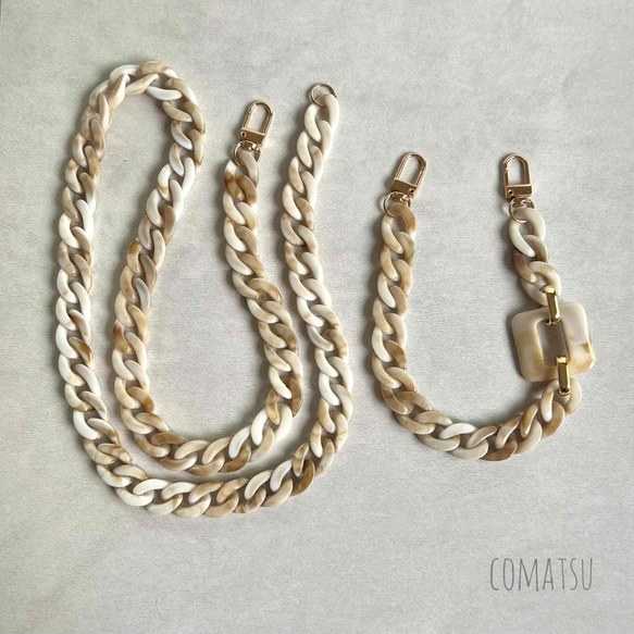 ≪2way式≫Simpleマーブルチェーン付きスマホショルダー ストラップ スマホストラップ ハンドストラップ 2枚目の画像