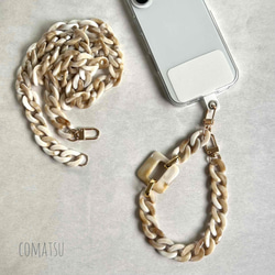 ≪2way式≫Simpleマーブルチェーン付きスマホショルダー ストラップ スマホストラップ ハンドストラップ 4枚目の画像