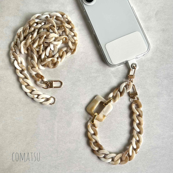 ≪2way式≫Simpleマーブルチェーン付きスマホショルダー ストラップ スマホストラップ ハンドストラップ 4枚目の画像