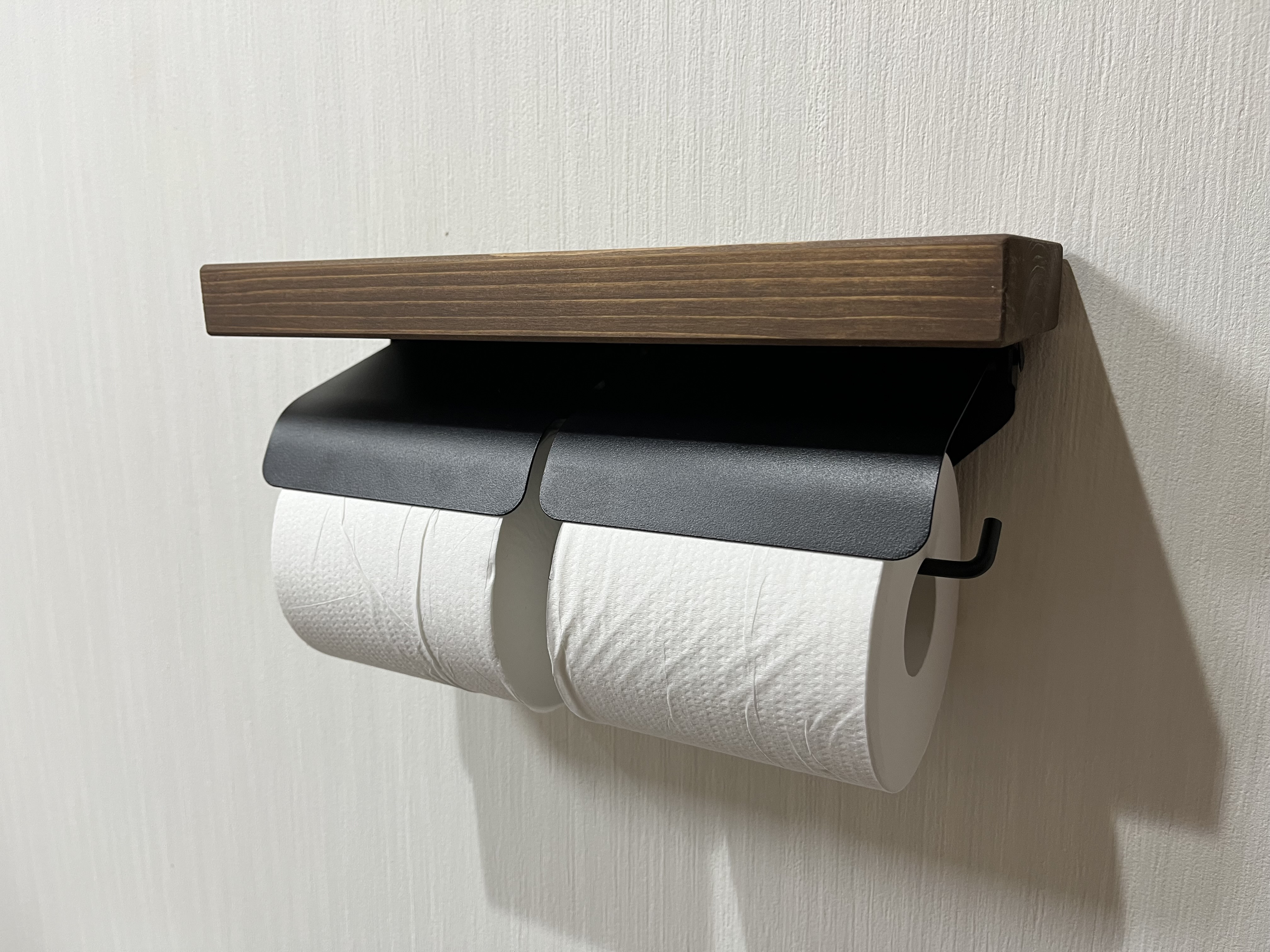 トイレットペーパーホルダー　2連　アイアン　檜　ヒノキ