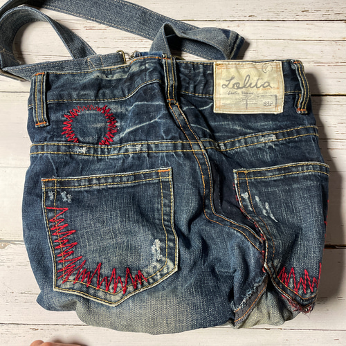 おおきな丸底リメイクデニムバケツ型ショルダーバッグbag-0009