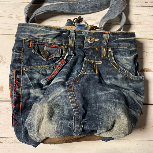 おおきな丸底リメイクデニムバケツ型ショルダーバッグbag-0009