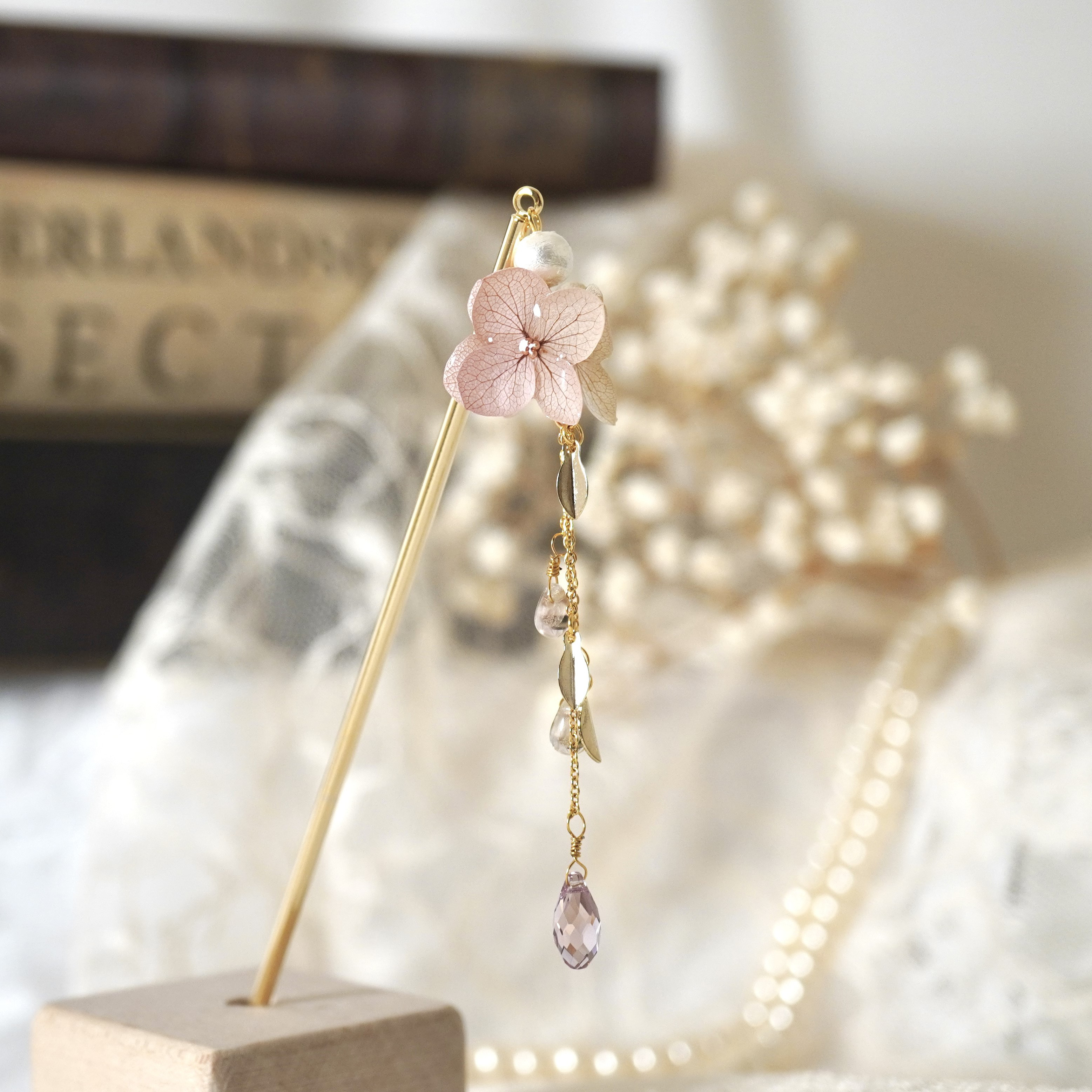 【Atelier mimi】Brise florale｜ 花風のかんざし– Rose saupoudrée（ピンク）