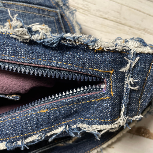 リメイクデニム 切りっぱなしフリンジ ショルダーバッグbag-0011