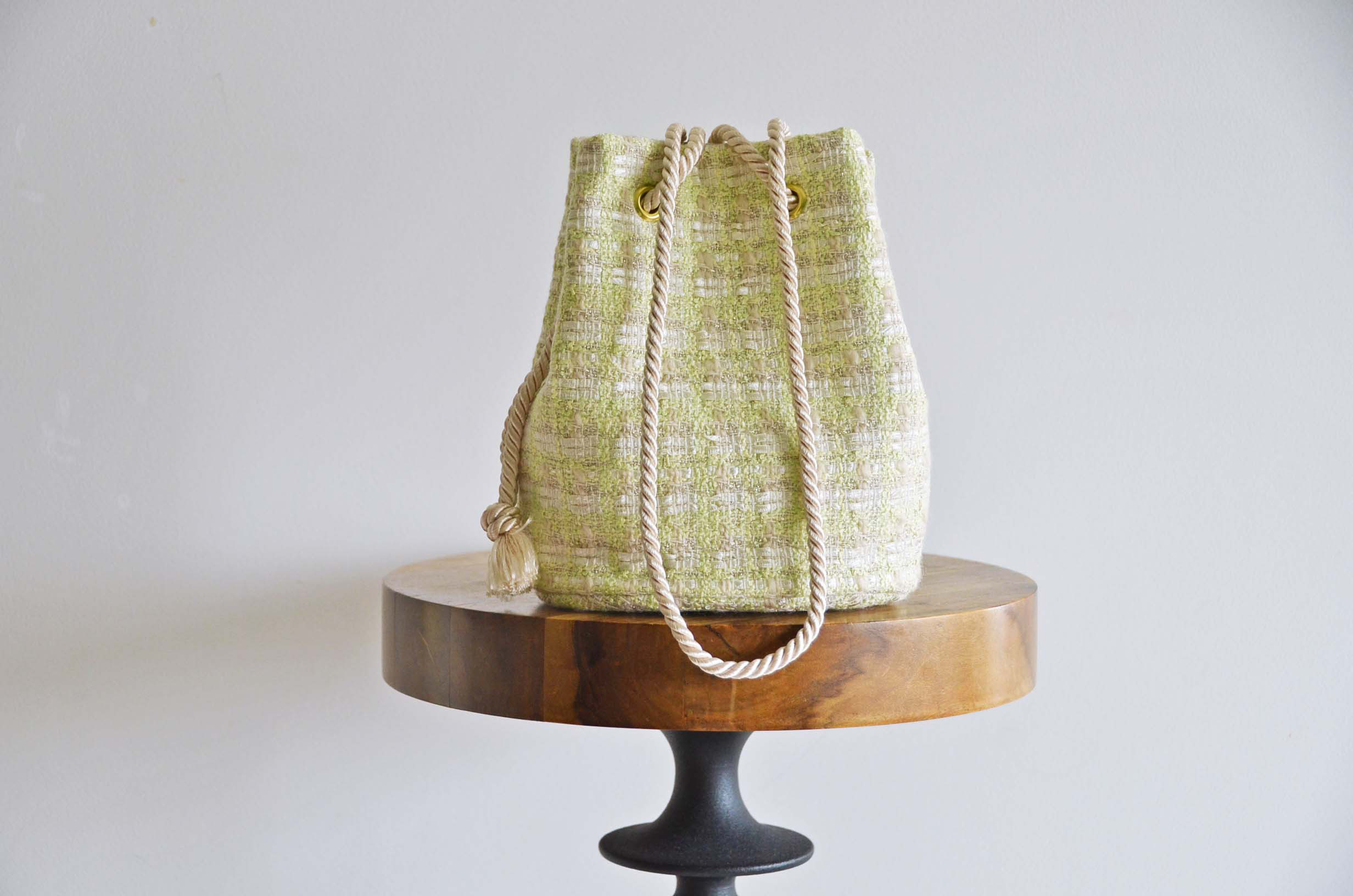 数量限定! ラメファンシーツイード  2way ポシェットマリンバッグ　アップルグリーン ミニショルダー