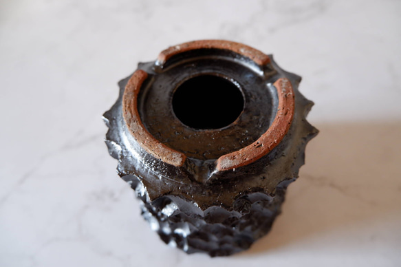 4号艶流紋黒鉢090　塊根植物　多肉植物　盆栽　植木鉢　作家鉢　鉢皿　沖縄 6枚目の画像