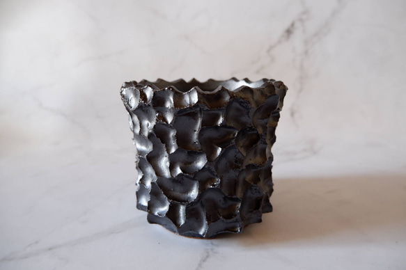 4号艶流紋黒鉢090　塊根植物　多肉植物　盆栽　植木鉢　作家鉢　鉢皿　沖縄 3枚目の画像