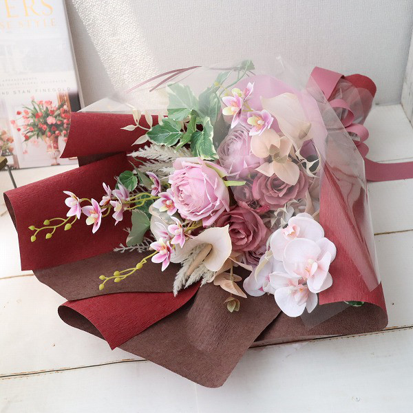 *受注制作*　想いを込めて贈る花束　胡蝶蘭　シャビー　スモーキー　モーブ　造花　送別　お祝い　582