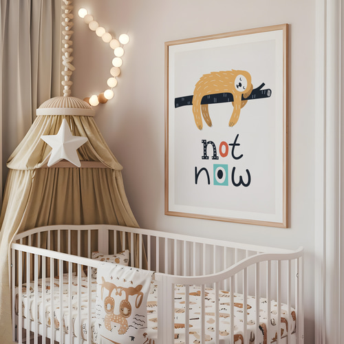 子供向けアートポスター not now ナマケモノ 英語 のんびり リラックス