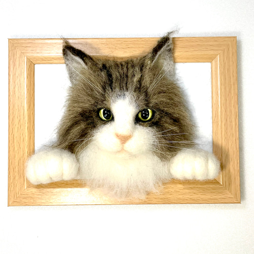 ノルウェージャンフォレストキャットの猫のフレーム猫 羊毛フェルト 猫