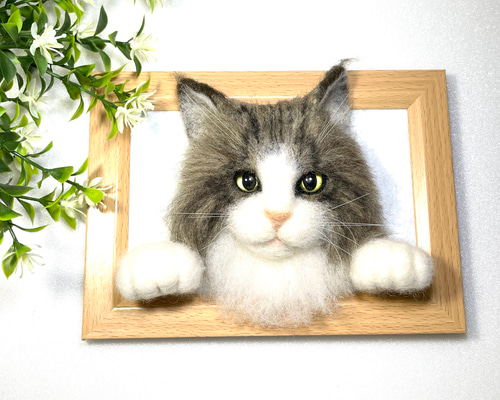ノルウェージャンフォレストキャットの猫のフレーム猫 羊毛フェルト 猫