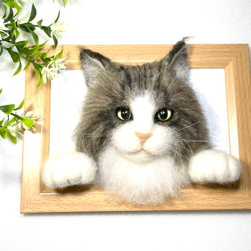 ノルウェージャンフォレストキャットの猫のフレーム猫 羊毛フェルト 猫
