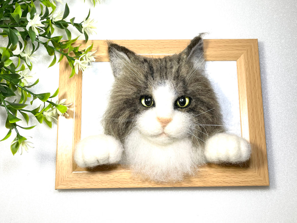 ノルウェージャンフォレストキャットの猫のフレーム猫 羊毛フェルト 猫