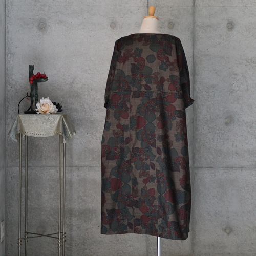 紬のワンピース ゆったり目 ドロップショルダー 着物リメイク