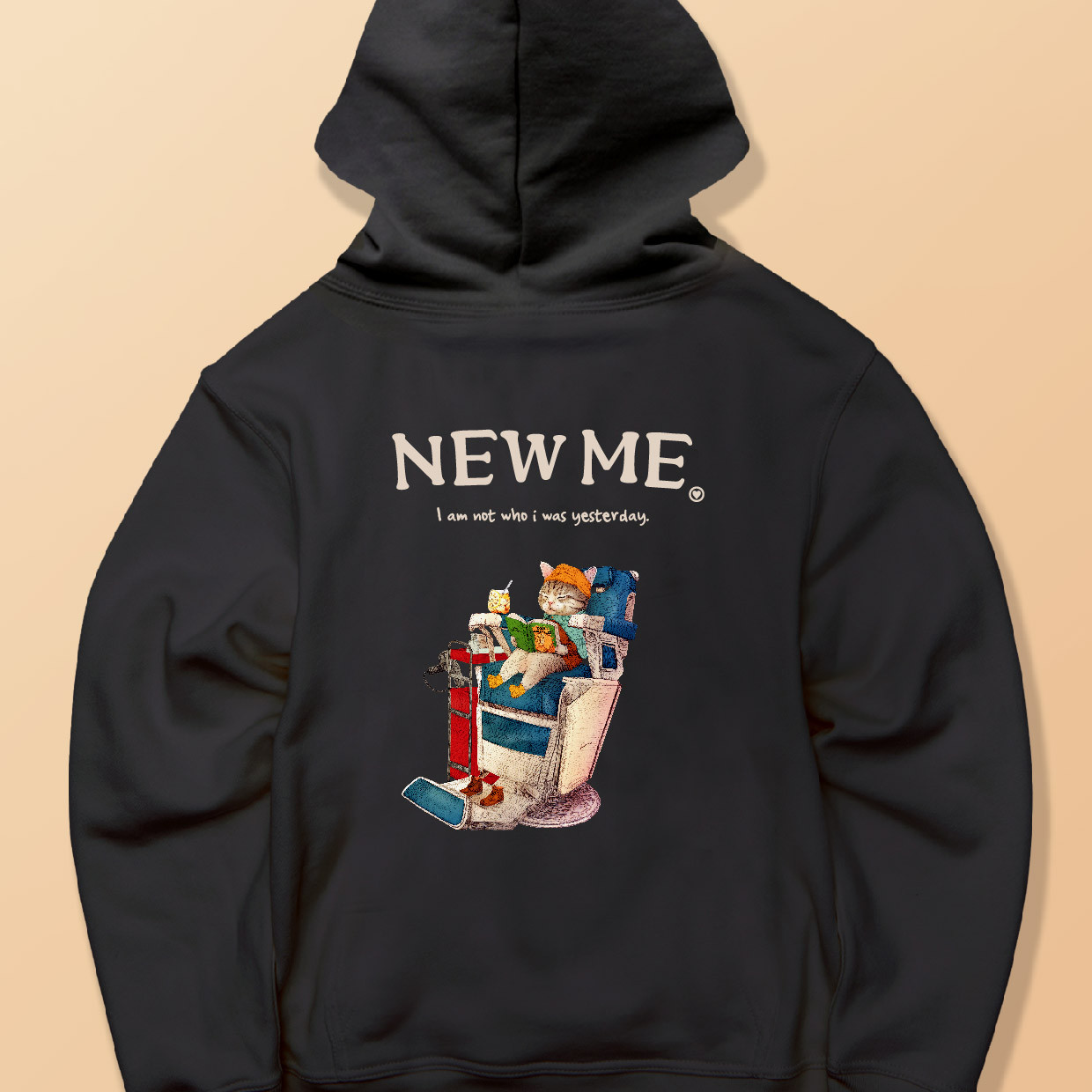 「NEW ME 散髪中のネコ」 しっかりコットン生地/フルジップパーカー/送料無料