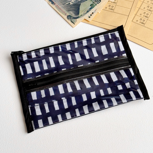 簡単仕分け！お金管理ポーチ♡ ⁡【片面クリアタイプ】sora check white