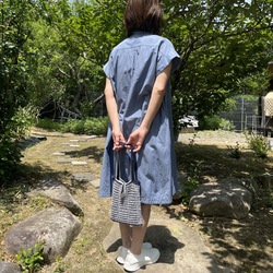 メッシュバッグ　ブルー　ショルダー　夏　編み物　ハンドメイド 5枚目の画像