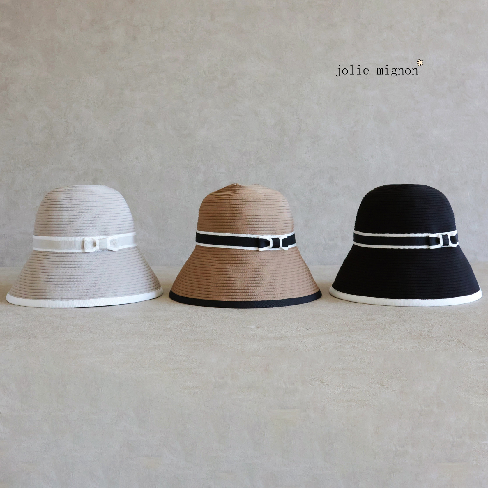 【エレガントにUVケア！】バイカラーグログランリボン付き UVカット帽子