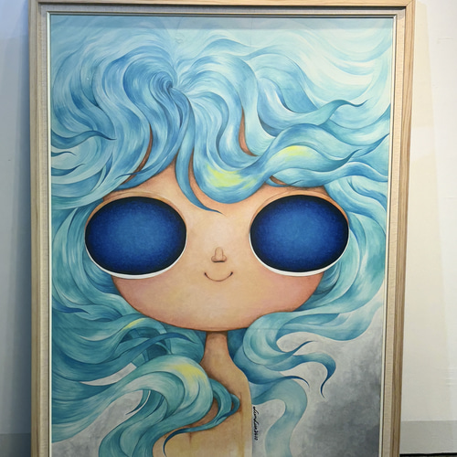 POPO 大きな目をした赤ちゃんのアート作品/風の中の少女 絵画 POPO