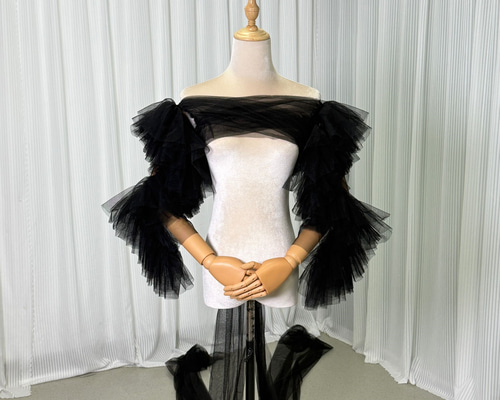 ドレスアレンジ用トップスのみ オフホワイト ソフトチュール ベール風ポンチョ 実例写真！ドレスアレンジ用トップスのみ オフホワイト ソフト